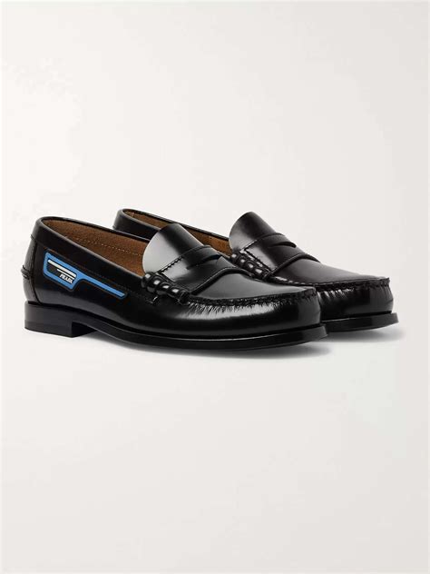 prada spazzolato penny loafer|Prada Spazzolato Leather Logo Penny Loafers .